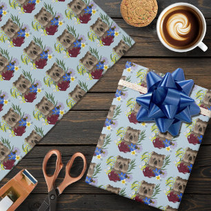 Quokka Happy Australia Floral Blue Wrapping Paper