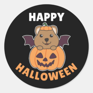 Quokka Happy Halloween Pumpkin Bat Costume Classic Round Sticker