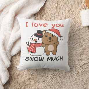 Quokka I Love You Snow Much Snowman Pun Cushion
