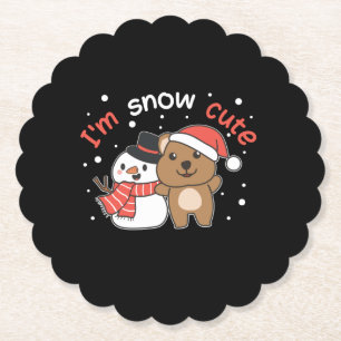 Quokka I'm Snow Cute Snowman Snow Pun Paper Coaster