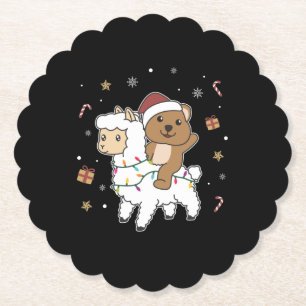 Quokka Llama Christmas Snow Winter Animals Paper Coaster