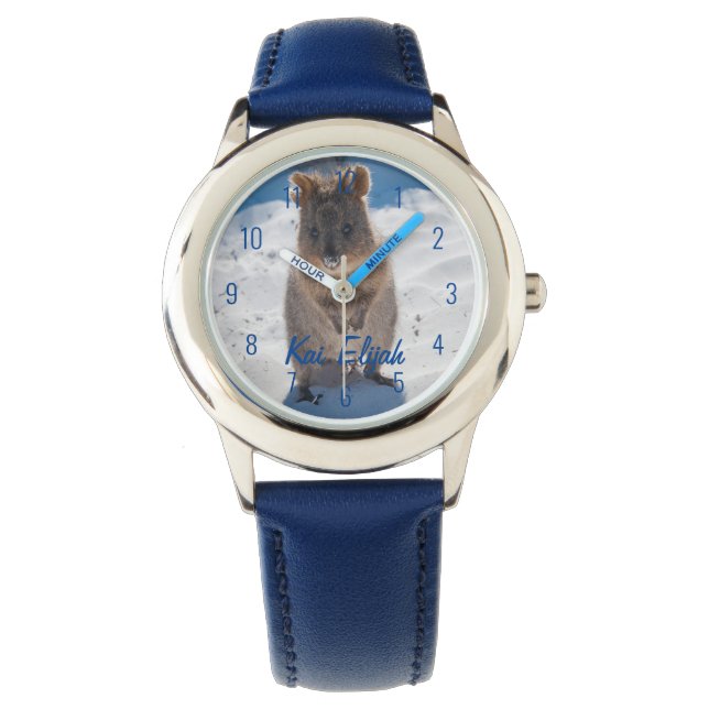 Quokka on the Beach Australia, Cool Blue Boys Watch (Front)