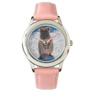 Quokka on the Beach Australia, Cute Pink Girls Watch