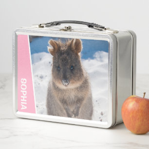 Quokka on the Beach Australia, Pink Accent Girls Metal Lunch Box