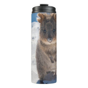 Quokka on the Beach Australia, Pink Accent Girls Thermal Tumbler
