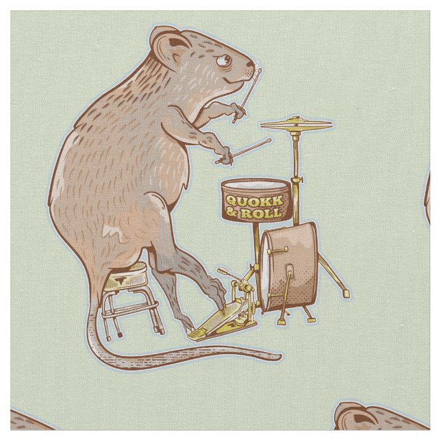 Quokka Playing Drums Fabric (Close Up)