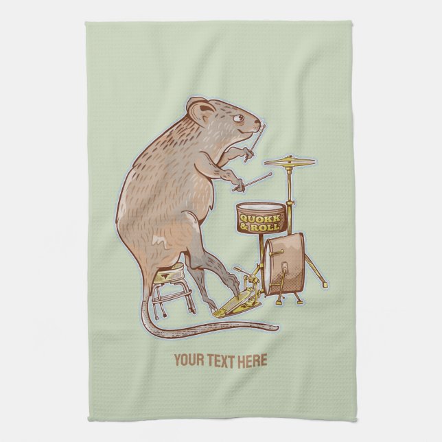 Quokka Playing Drums Tea Towel (Vertical)