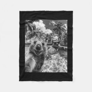 Quokka pool selfie vacation funny animal summer fleece blanket