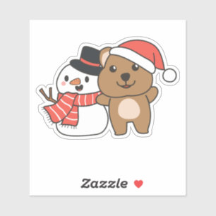Quokka With Snowman In Winter At Christmas