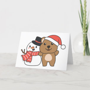 Quokka With Snowman In Winter At Christmas Holiday Card