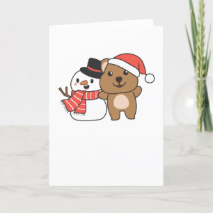 Quokka With Snowman In Winter At Christmas Holiday Card