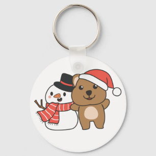 Quokka With Snowman In Winter At Christmas Keychai Key Ring