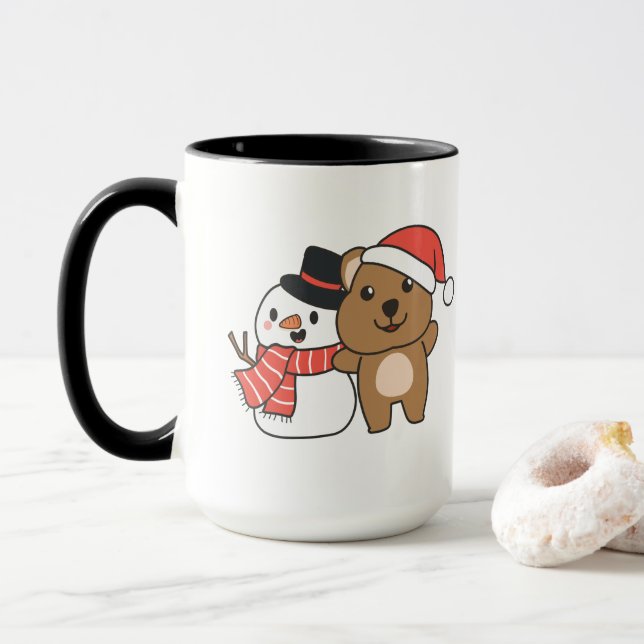 Quokka With Snowman In Winter At Christmas Mug (With Donut)