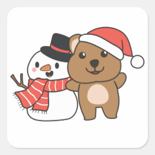 Quokka With Snowman In Winter At Christmas Square Sticker