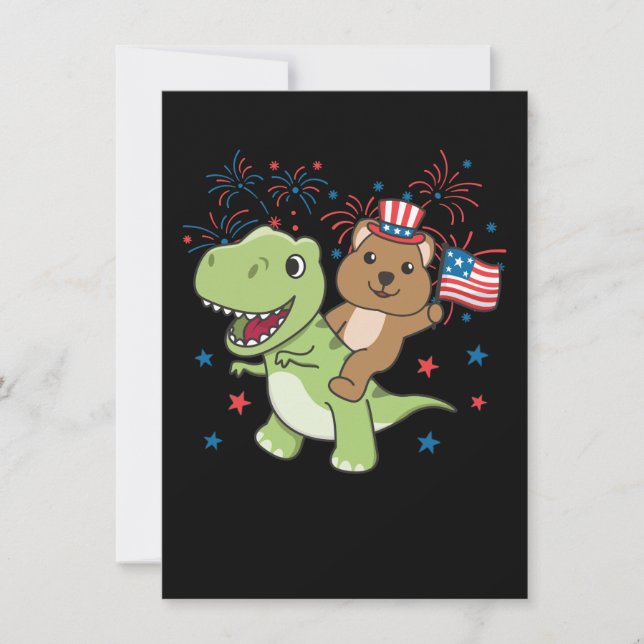 Quokka With T-rex For Fourth Of July Fireworks Hol Holiday Card (Front)