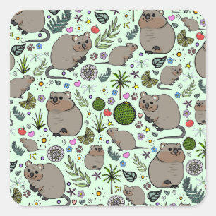 Quokkas in Green Square Sticker