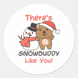 Quokkka There's Snowbuddy Like You Snowman Pun Classic Round Sticker