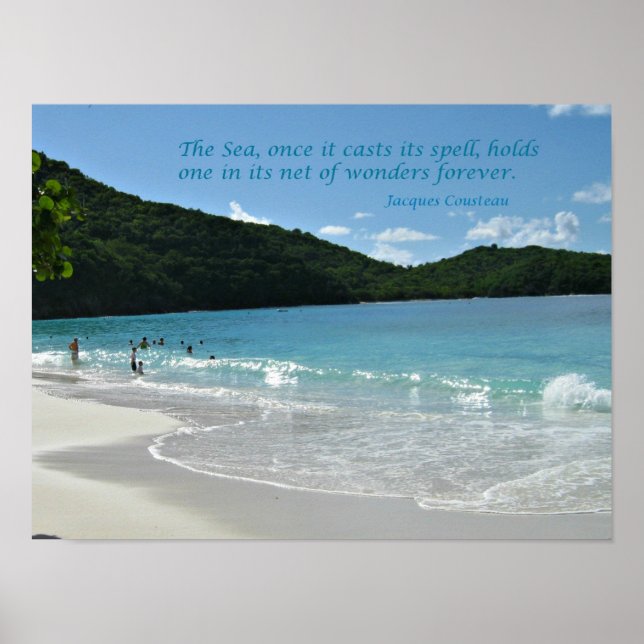 Quote about the Sea, by Jaques Cousteau Poster (Front)