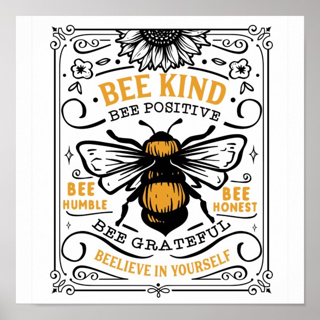 Quote Bee kind bee positive bee grateful Poster (Front)