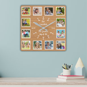 Quote from 12 Grandchildren Wooden Photo Collage Square Wall Clock