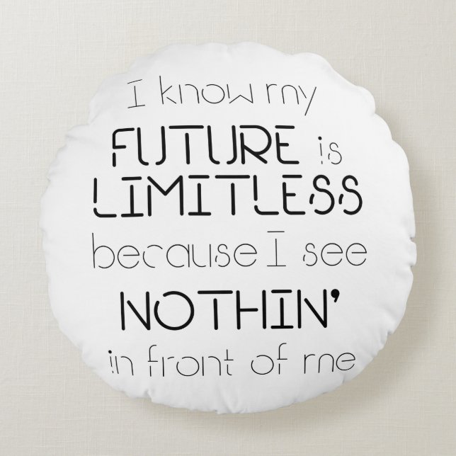 Quote - "I know my future is limitless" White Round Cushion (Front)