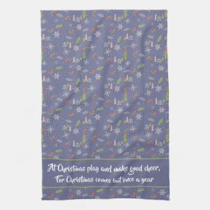 Quote Merry Christmas Handdrawn Trees Snowflakes Tea Towel
