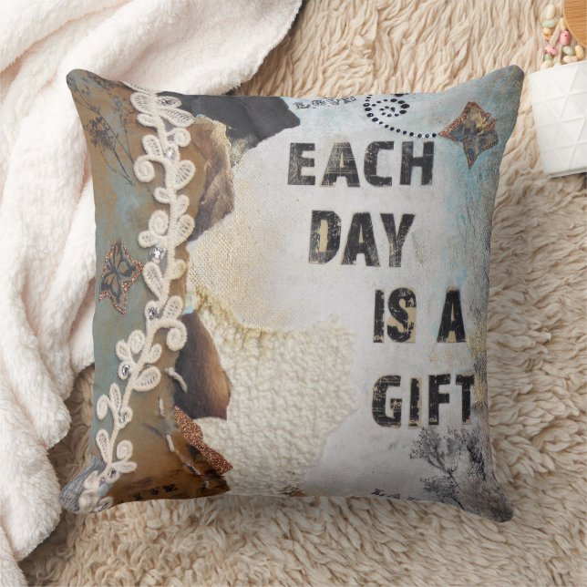 Quote Mixed Media Art Each Day Is A Gift Cushion (Blanket)