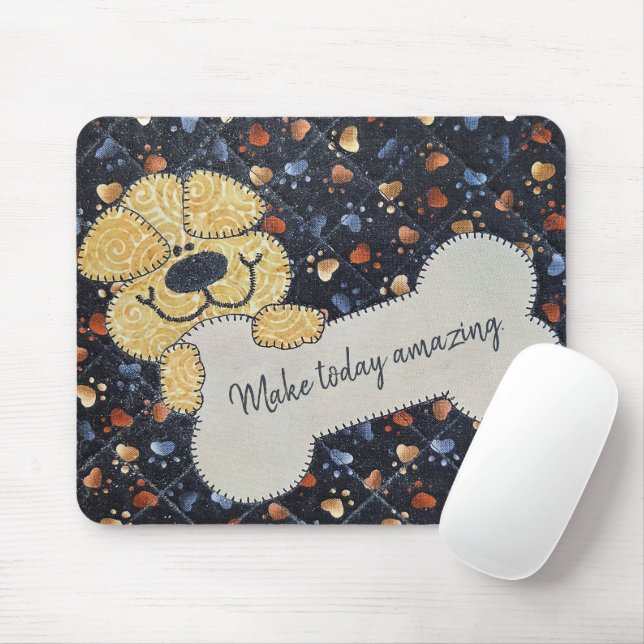 Quote Quilt Dog With Bone Mouse Pad (With Mouse)