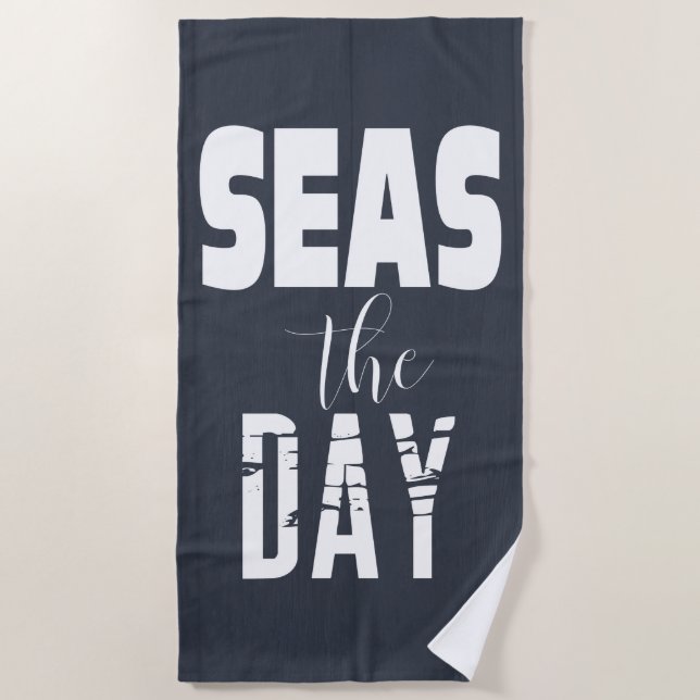 Quote "Seas The Day" Bold Lettering Beach Towel (Front)