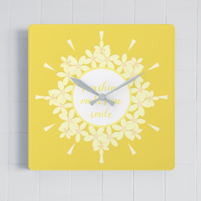 Quote Sunshine Yellow Daisy Flower Wall Clock (A cheery and bright sunshine yellow with space for your own quote. Sunshine makes me smile)