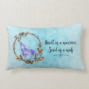 Quote with Howling Wolf in a Boho Wreath Lumbar Cushion