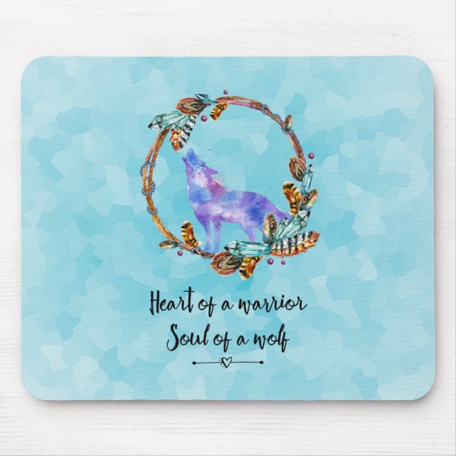 Quote with Howling Wolf in a Boho Wreath Mouse Pad (Front)