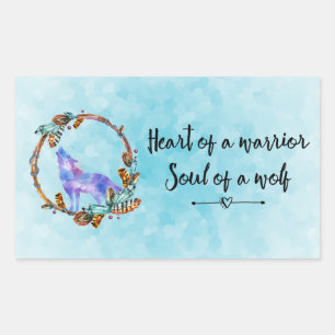 Quote with Howling Wolf in a Boho Wreath Rectangular Sticker