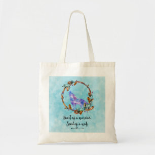 Quote with Howling Wolf in a Boho Wreath Tote Bag