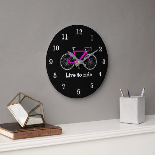 Quote With Pink Bicycle On Black Large Clock