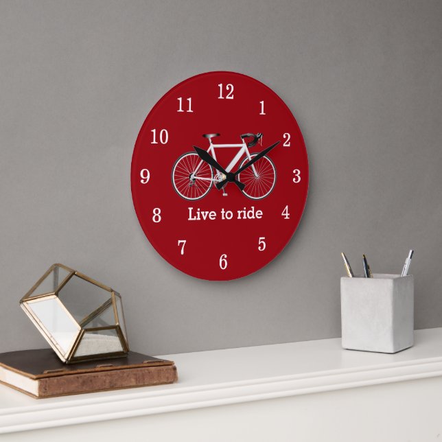 Quote With White Bicycle On Red Large Clock (Office)