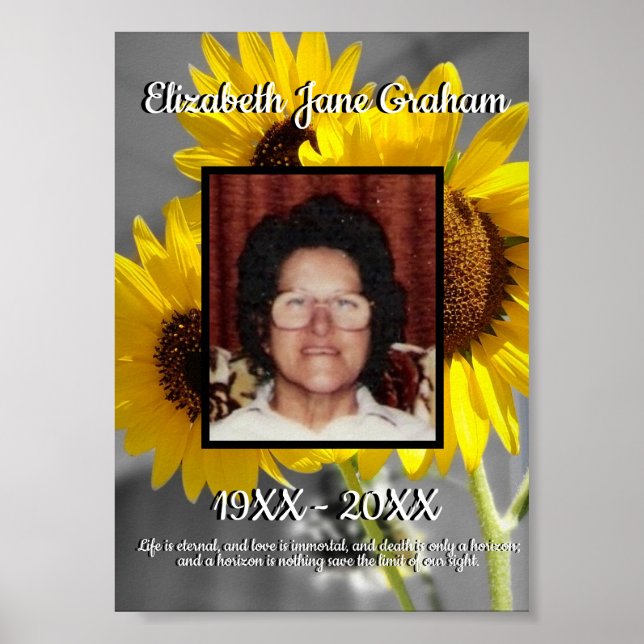 Quote Yellow Sunflowers Background Memorial Poster (Front)