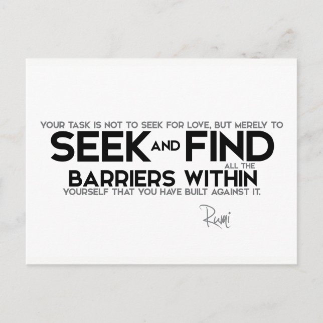 QUOTES: Rumi: Barriers within yourself Postcard (Front)