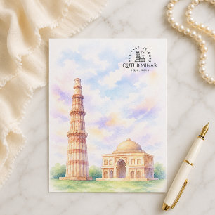 Qutub Minar Delhi, India   Famous Iconic Landmark Holiday Postcard