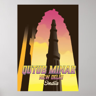 Qutub Minar New Delhi India travel poster
