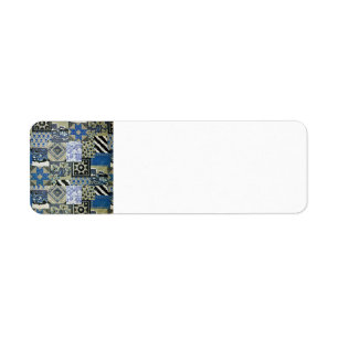 QWL_BluePatchworkQuilt SCRAPBOOKING TEXTILES BLUE Return Address Label