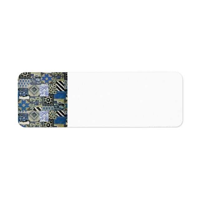 QWL_BluePatchworkQuilt SCRAPBOOKING TEXTILES BLUE Return Address Label (Front)