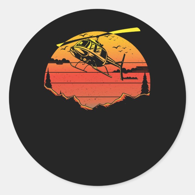 R44 Helicopter Pilot Aviation Sunset Mountain Airc Classic Round Sticker (Front)