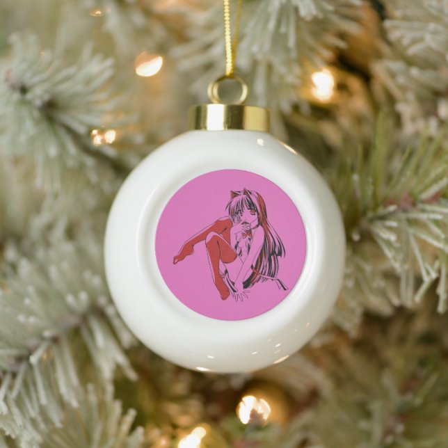 R & B Manga, Neko Catgirl Furry Loli Anime Ceramic Ball Christmas Ornament (Tree)