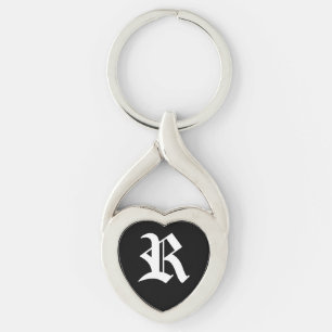 "R" Black Heart Keychain