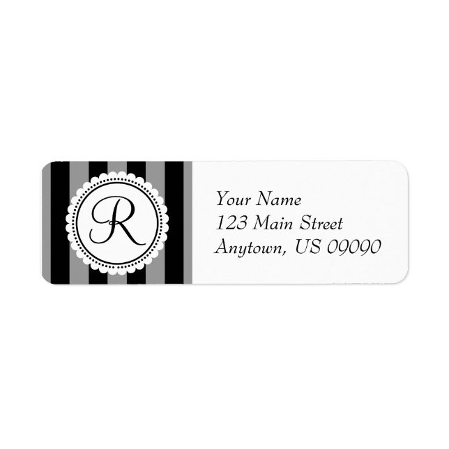 R Candy Striper Monogram Address Labels (Black) (Front)