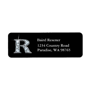 "R" Diamond Bling Monogram Return Address Label