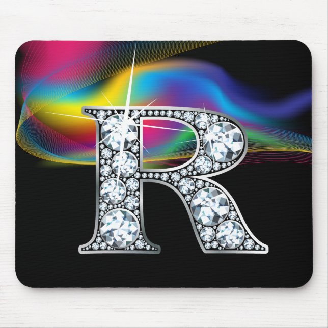 "R" Diamond Bling with Rainbow Swirl Mousepad (Front)