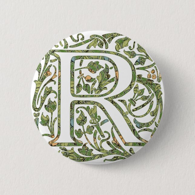 R Floral Monogram 6 Cm Round Badge (Front)
