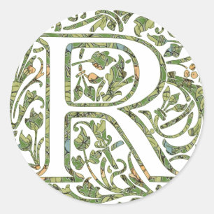 R Floral Monogram Classic Round Sticker